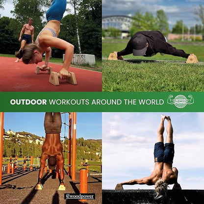 WOODPOWER® - PowerBars, Wooden Parallettes Push Up Bars, Joint-Friendly Beech Wood Calisthenics Equipment for Home, Durable Handstand Trainer Push Up Handles for Floors