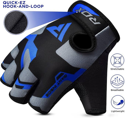 RDX Weight Lifting Gloves Gym Fitness Workout, Anti Slip Padded Palm Elasticated Strength Training Equipment Men Women Half Finger Exercise Bodybuilding Calisthenics Cycling Rowing Climbing
