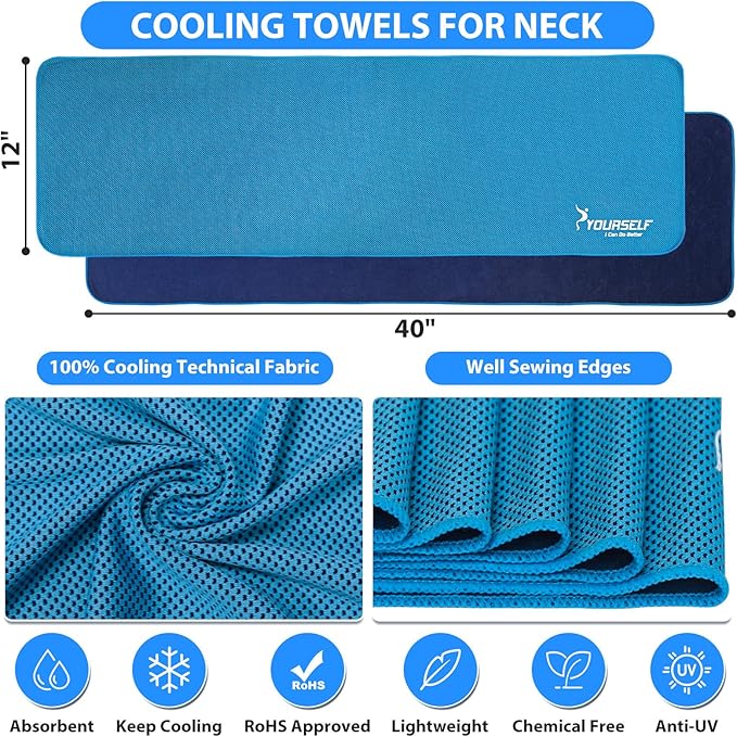 SYOURSELF Cooling Towel, Cooling Towels for Neck,40" x 12"Ice Towel for Instant Cooling Relief, Soft Breathable Chilly Towel, Perfect Yoga, Golf, Sports, Gym, Workout, Athletes Towel (1PC-Blue)