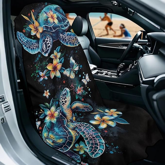 Bulopur Sea Turtle Car Seat Cover Towels Front Seats Boho Floral Sweating Car Seat Cover Highly Absorbent for Surfing Yoga Gym Workout Towel Blanket