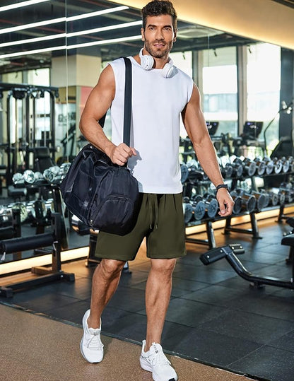 PINSPARK Men's Gym Workout Shorts - 7" Quick Dry Running Athletic Shorts with Towel Loop and Zipper Pockets