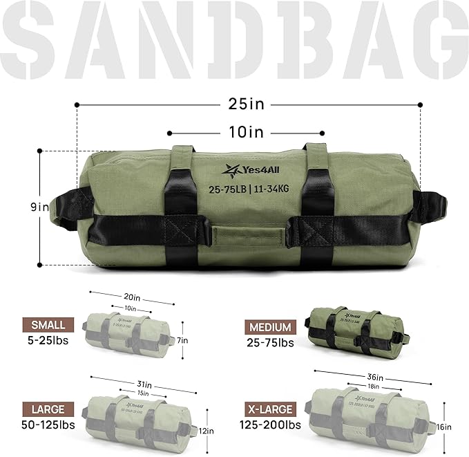 Yes4All Sandbags for Working Out, Adjustable Sand Bags for Weight Training with Handles, Multiple Colors & Sizes 5-200lbs