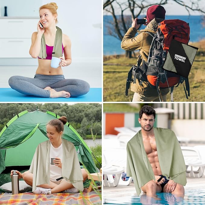 Camping Towel L Size Quick Dry Microfiber Lightweight for Beach Swimming Pool Travel Body Hot Yoga Mat Towels (Army Green, 1 Pack L)