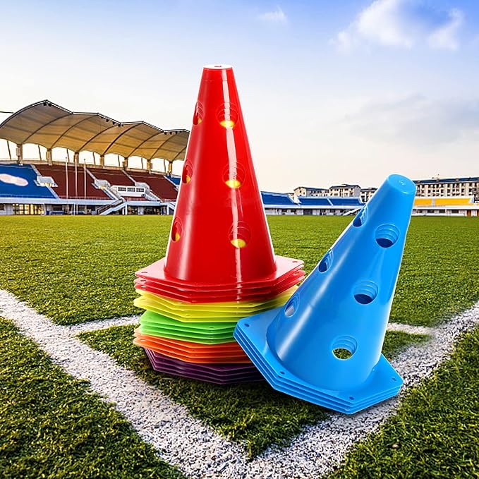 Suwimut 24 Pack Plastic Agility Cones, 9 Inch Soccer Cones Training Agility Field Marker Plastic Traffic Cone for Training, Football Basketball Drills, Traffic, Activity, Party, Indoor Outdoor Games
