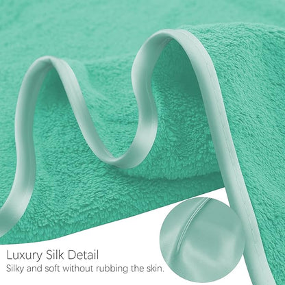 TENSTARS Luxury Silk Hemming Towel Set - Light Thin Quick Drying - 2 Bath Towels 2 Hand Towels 2 Washcloths - Ultra Soft Microfiber Towel for Bath Fitness, Sports, Yoga, Travel (Aqua Green, 6 Pieces)