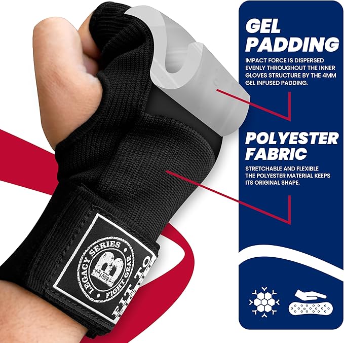Bout3® Gel Boxing Handwraps for Men & Women - Inner Gloves with Gel Padding for Wrist Support, Comfort, 80cm Long Straps, Impact Protection - Ideal for Boxing, MMA, Kickboxing, Training