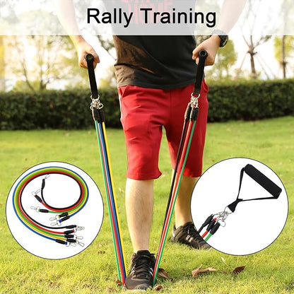 Resistance Bands with Handles Set, 5-Level Exercise Bands for Home Gym, Strength Training, Physical Therapy. Includes Door Anchor, Ankle Strap & Carry Bag.