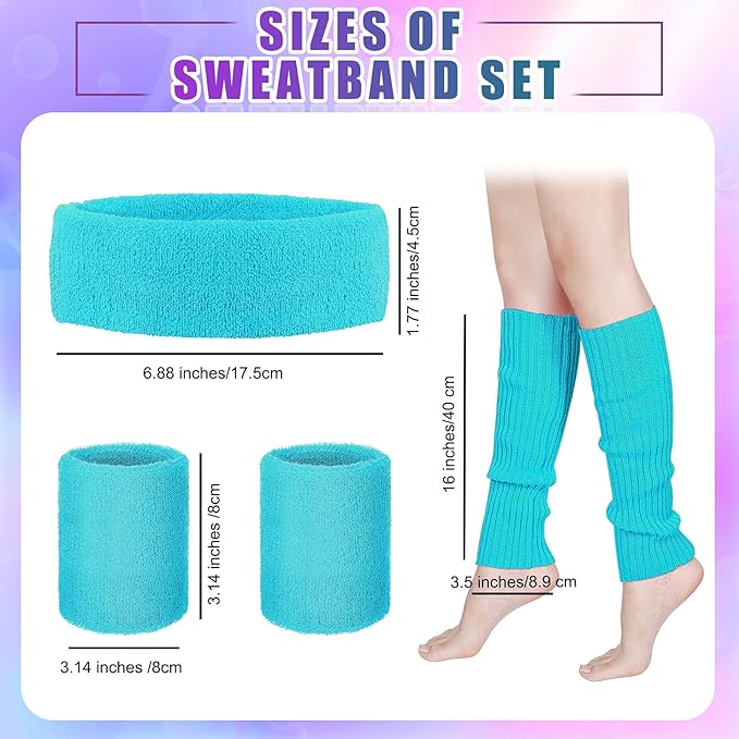 SATINIOR 80s Women Workout Outfit Neon Leg Warmer Headband Wristbands Fanny Pack Set 80s Accessories for Yoga Running