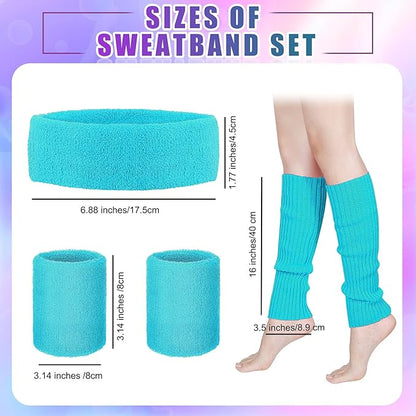 SATINIOR 80s Women Workout Outfit Neon Leg Warmer Headband Wristbands Fanny Pack Set 80s Accessories for Yoga Running
