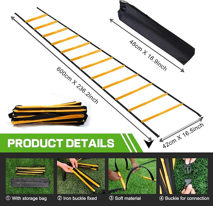 Happy Jump Agility Ladder 12 Rung 20 FT Speed Training Ladder Drill Sports Workout Equipment for Football Soccer Footwork Exercise