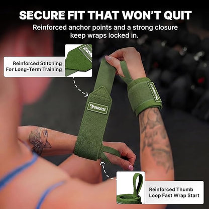 DMoose Fitness Wrist Wraps for Weightlifting 18" - Heavy Duty Gym Wrap with Hand Thumb Loop for Support & Pain Relief, USPA Approved Powerlifting, Weight Lifting Wrist Straps for Men & Women Work Out