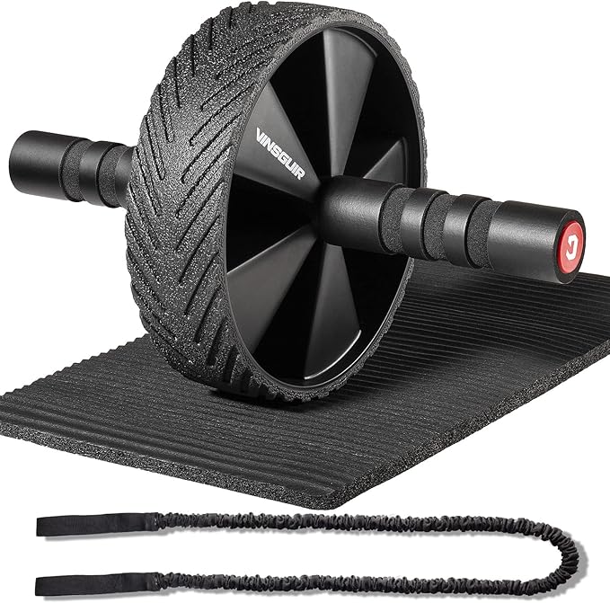 Vinsguir Ab Roller Wheel Kit- Ab workout equipment with Resistance Bands & Knee Mat，Exercise Roller for Core Strength Training & Home Gym Fitness, Abdominal Carver Machine for Men & Women