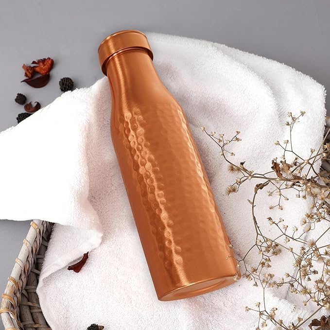 Copper Water Bottle 34 Oz Hammered Copper Water Bottle For Drinking 100% Pure Ayurvedic Vessel For Leak-Proof Lid Bottle for Yoga, Gym, Office, Home