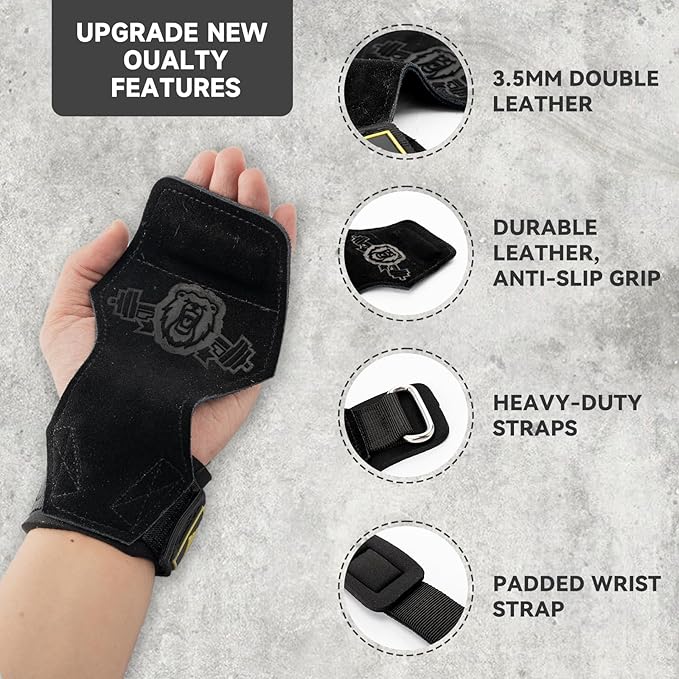 MANUEKLEAR Gym Straps Weight Lifting, Double Leather Lifting Straps for Men Deadlift with Cushion Wrist Loop, Gym Lifting Wrist Wraps for Weightlifting