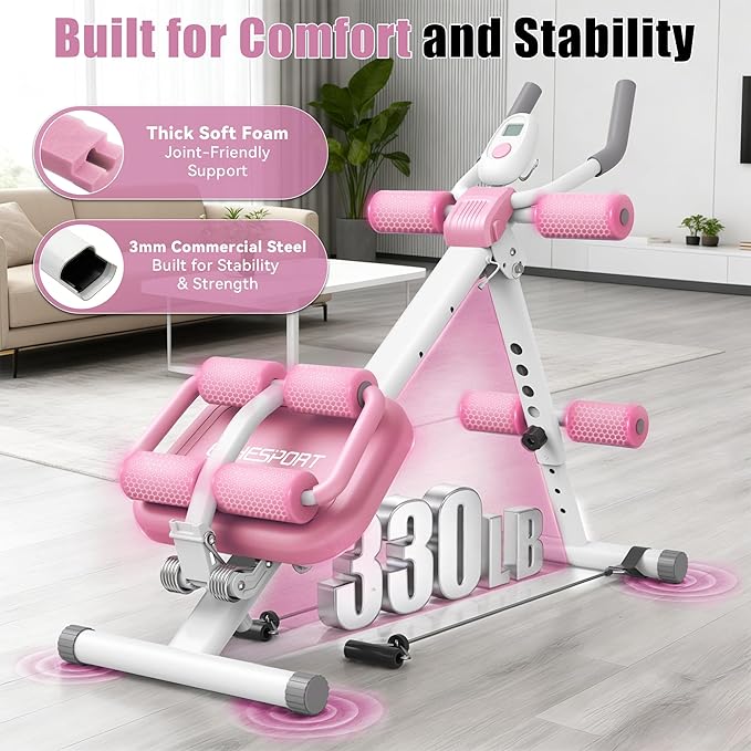 EPHESPORT Multifunctional Ab Machine, Crunch & Sit-Up Core Trainer for Stomach & Ab Workout, Adjustable & Foldable Exercise Equipment, Knee/Back Support, Full Body Workout for Home Gym