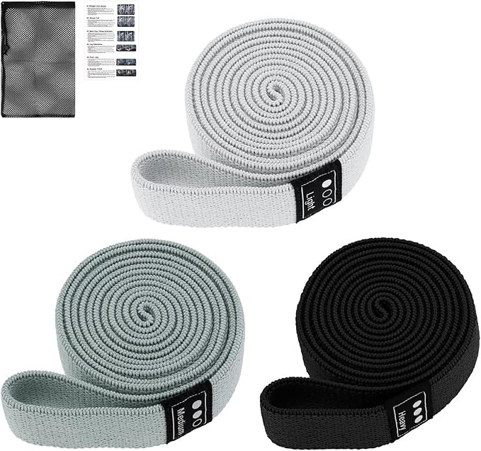 Fabric Resistance Bands - 3-Pack Set, Long Cloth Exercise Bands for Home Workout Strength Training, Yoga & Pilates | with Storage Bag