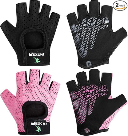 Geyoga 2 Pairs Workout Gloves Adjustable Weight Lifting Gym Exercise Training Breathable Workout Gloves with Full Palm Protection for Men and Women Fitness, Biking, Pull up