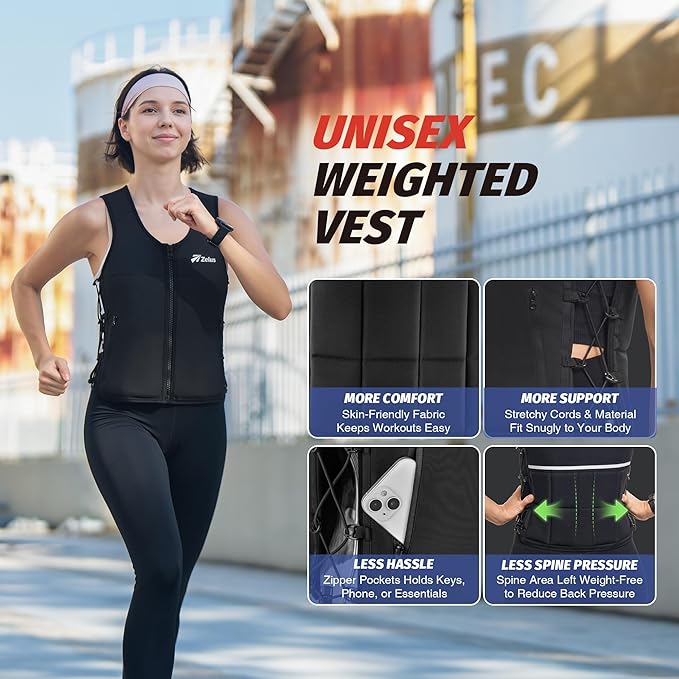 ZELUS Weighted Vest, 10&15lb. Z-Fit Weight Vest for Women Men with Adjustable Soft Iron Weights, Unisex Training Vest for Walking Strength Training, Workout Vest with Pockets Reflective Strip (Black, M/L)
