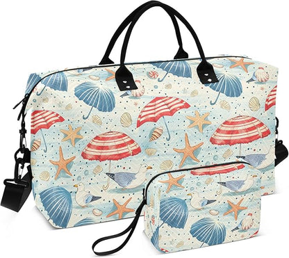 senya Weekender Bags Travel Duffel Gym Bag Coastal Seashells Starfish Seagulls Carry on Overnight Tote Bag with Toiletry Bag for Airplane Travel Trip Gym Yoga, g368736066p1006c1071s2442