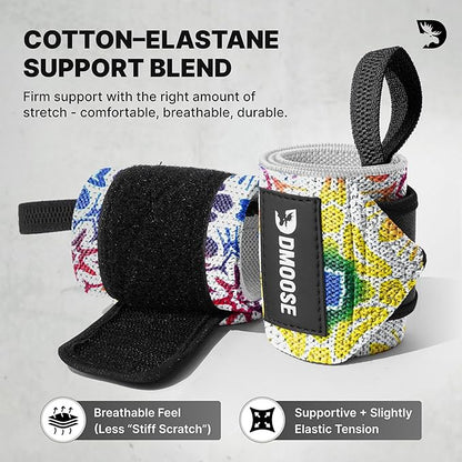 DMoose Fitness Wrist Wraps for Weightlifting 18" - Heavy Duty Gym Wrap with Hand Thumb Loop for Support & Pain Relief, USPA Approved Powerlifting, Weight Lifting Wrist Straps for Men & Women Work Out