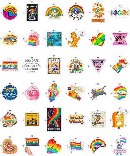 100Pcs Queer LGBTQ+ Stickers for Water Bottle, for Laptop - Queer Gifts, Party Supplies & Decorations -Trans, Gay Pride Stickers
