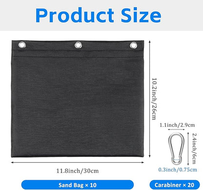10-Pack Photography Small Sandbags Weight Bag with Carabiner(Max Capacity 15 LBS), 1680D Heavy Duty Oxford Cloth Sand Bag for Photo Studio Light Stand, Video Tripod, C Stands, Pool Cover(No Sand)