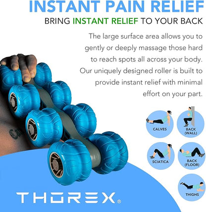 THOREX 8-Wheel Back Massager and Neck Knot Remover - Chiropractor Approved Manual Deep Tissue Massage Tool for Upper Back, Trapezius Pain Relief and Trigger Point Therapy - Self Recovery Muscle Stick