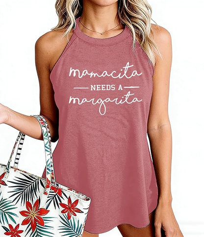 Mamacita Needs a Margarita Women Funny Shirts Workout Tops Graphic Beach Holiday Outfit Tees