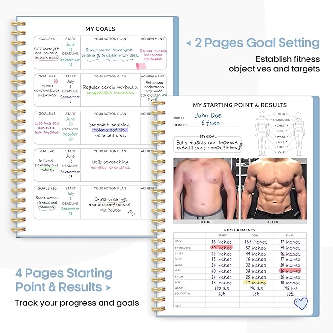 Fitness Workout Journal for Women & Men, A5(5.5" x 8.2") Workout Log Book Planner for Tracking, Progress, and Achieving Your Wellness Goals-Sky Blue