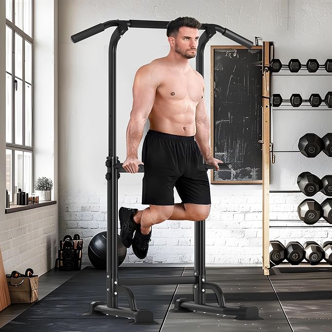 SogesHome Power Tower Pull Up Bar and Dip Station, Height Adjustable Dip Stand Exercise Machine for Home Gym, Multi-Functional Free Standing Strength Training Fitness Workout Station