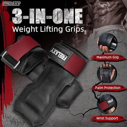 Frelaxy Lifting Wrist Straps, Rubber Weight Lifting Grips with Non-Slip Palm & Wrist Wraps Support for Deadlifts, Pull Ups, Rows, Heavy Powerlifting, Lat Pulldowns
