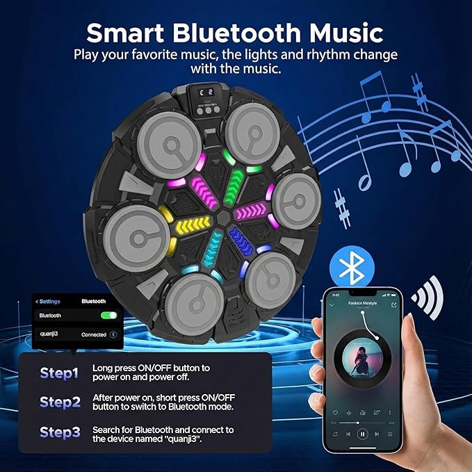 Music Boxing Machine - Bluetooth Wall Punching Pad with LED, Fun Training Equipment for Kids & Adults, Home Boxing Wall Punching Pad with Gloves, for All Ages - Ideal Present by RedRoko
