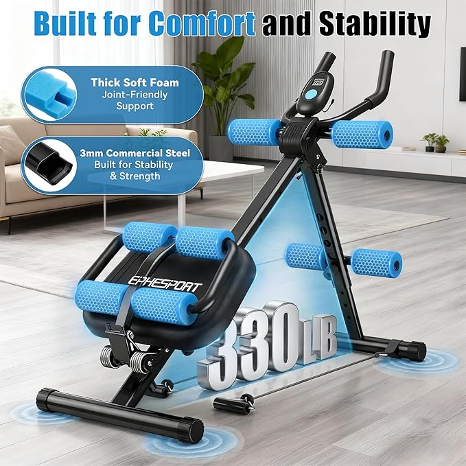 EPHESPORT Multifunctional Ab Machine, Crunch & Sit-Up Core Trainer for Stomach & Ab Workout, Adjustable & Foldable Exercise Equipment, Knee/Back Support, Full Body Workout for Home Gym