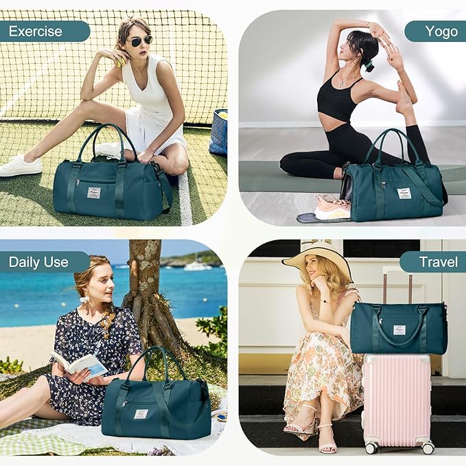 Gym Bag for Women with Shoes Compartment,Small Duffel Bag Sport bag with Toiletry Bag Overnight Travel Tote Bags Weekender Carry on Bag Personal Item Bag for Airlines Peacock Blue