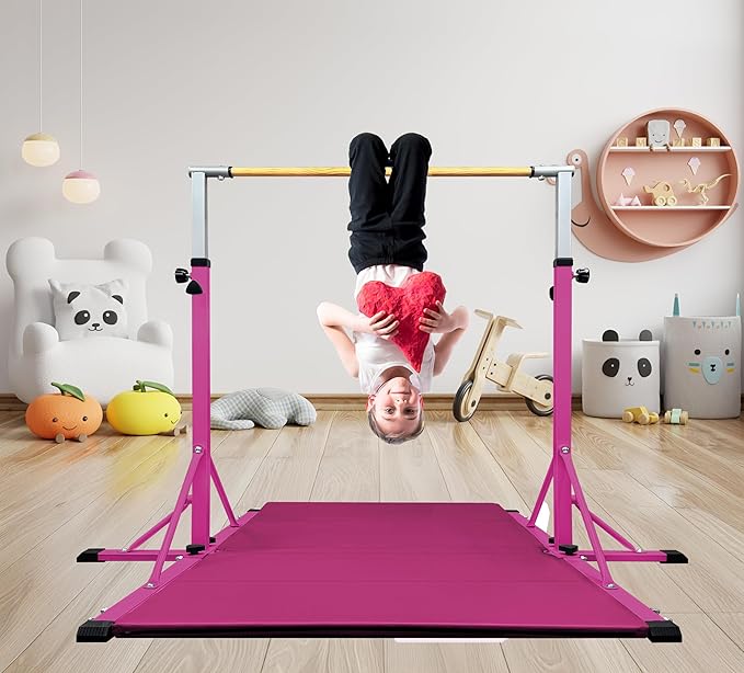 86 York Gymnastics Bar for Kids Ages 3-20, 5FT Base Length, 42" to 63" Adjustable Height, Horizontal Bar, Kip Bar for Gymnast, Gymnastic Training Equipment for Home, Gym Center