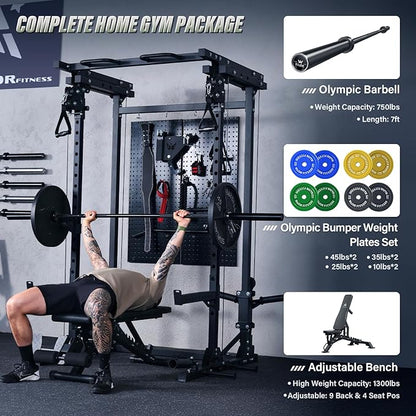 MAJOR FITNESS Drone3 Power Rack, 2500lbs Multi-Function Home Gym Squat Rack with Dual Pulley System, Pull-Up Bar & J-Hooks, Heavy-Duty Steel Frame for Maximum Stability & Strength Training
