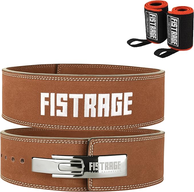 FISTRAGE Lever Buckle Weight Lifting Leather Black Belt Gym Back Support for Men & Women Training Fitness Exercise for Tough Workouts | Power Lifters | Supports Lumber Lower Back