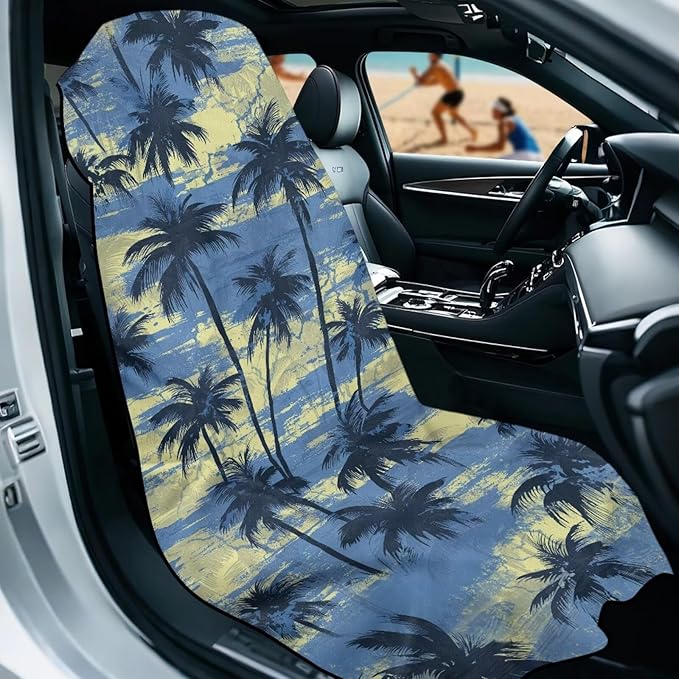Bulopur Tropical Palm Tree Car Seat Towel Cover Waterproof Sweat Towel Car Seat Cover Anti-Slip Bucket Seat Protector for Swimming Pool Camping Beach Yoga Towels Mat