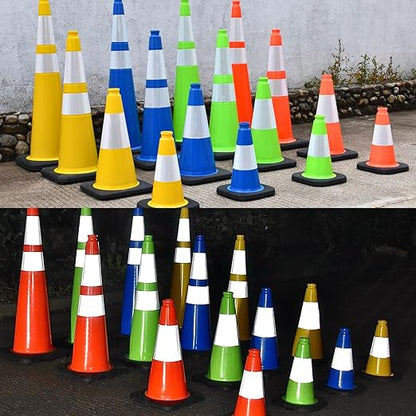 6 Pack 18 Inch Blue Traffic Cones with Reflective Stripes, Black Base Safety Cones for Parking Lots, Sports Events and Property Marking (6, Blue, 18 Inch)