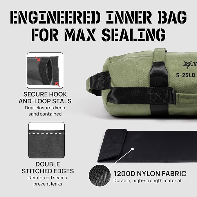 Yes4All Sandbags for Working Out, Adjustable Sand Bags for Weight Training with Handles, Multiple Colors & Sizes 5-200lbs