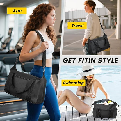 Vorspack Small Gym Bag - 14 Inches Duffle Bag for Travel Lightweight Duffel Bag for Men Women Personal Item Bag Weekender Bag for Travel Sports Gym - Black