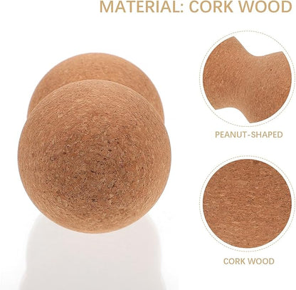 Peanut Shape Massage Ball Double Mobility Fitness Exercise Tool for Deep Tissue Myofascial Release and Muscle Therapy Cork Wood Material Suitable for Physical Therapy and Stress