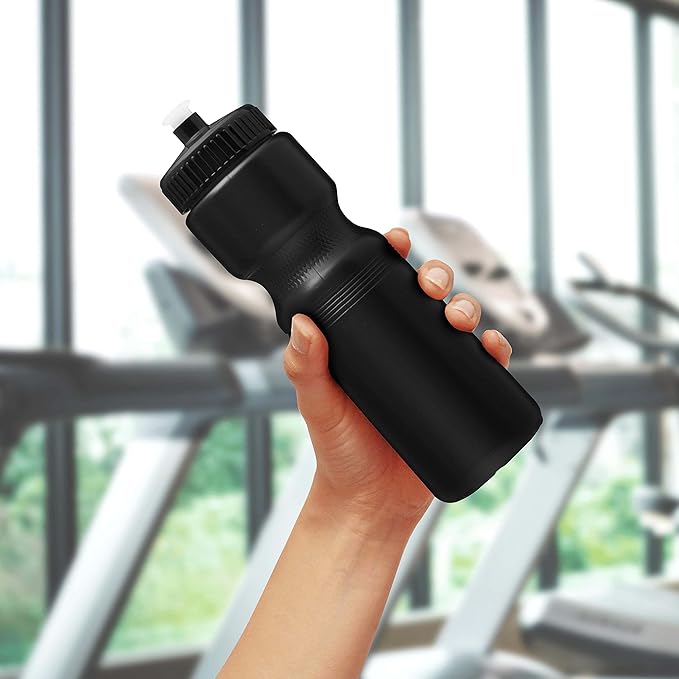 DISCOUNT PROMOS 28 oz. Push Cap Plastic Water Bottles Set of 6, Bulk Pack - Perfect for Gym, Hiking, Camping, Outdoor Sports - Black