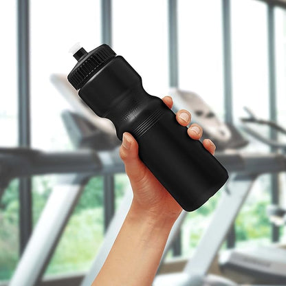 DISCOUNT PROMOS 28 oz. Push Cap Plastic Water Bottles Set of 6, Bulk Pack - Perfect for Gym, Hiking, Camping, Outdoor Sports - Black