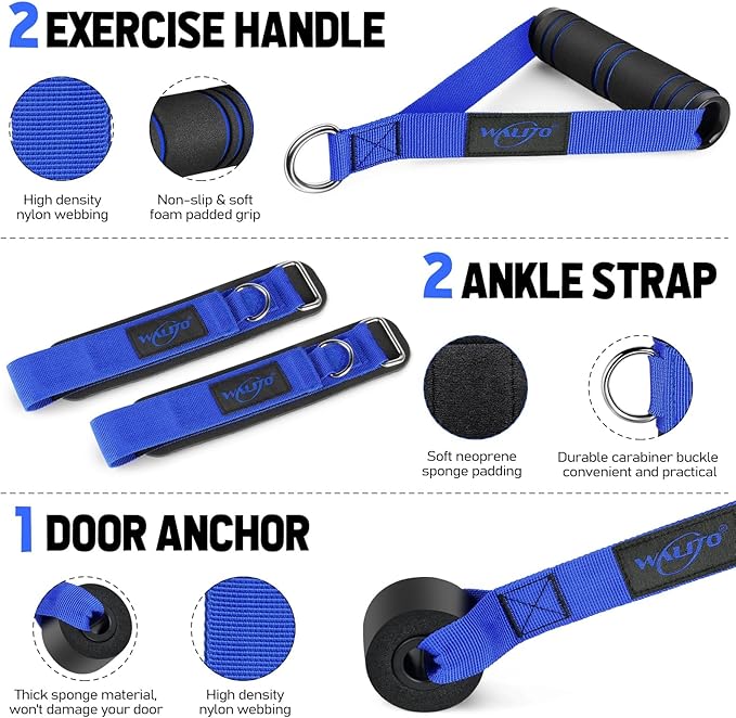 WALITO Resistance Bands Set - Exercise Bands with Handles, Door Anchor, Legs Ankle Straps, for Heavy Resistance Training, Physical Therapy, Muscle Training, Yoga, Home Workouts, Gym