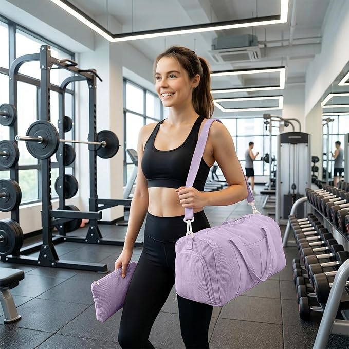 2PCS Gym bag for women, Duffle Bag with Wet Pocket & Shoe Compartment and item bag, Duffle Bag for Travel, Sports, Fitness & Workout