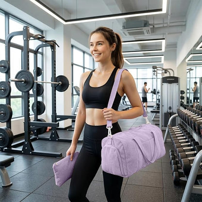 2PCS Gym bag for women, Duffle Bag with Wet Pocket & Shoe Compartment and item bag, Duffle Bag for Travel, Sports, Fitness & Workout