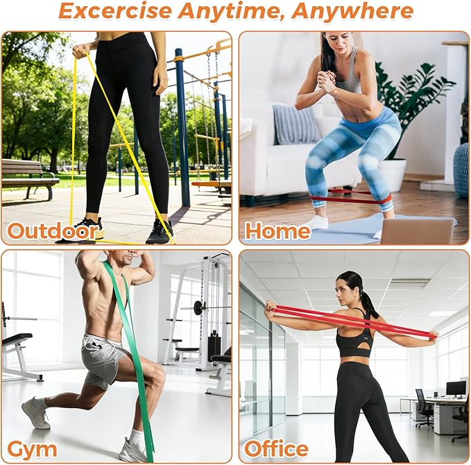 Resistance Bands Set for Working Out, 5 Pull Up Assist Bands with Door Anchor, Handles Carry Bag, 4.0mm TPE Exercise Bands for Home Gym Strength Training, Physical Therapy for Men Women