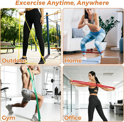 Resistance Bands Set for Working Out, 5 Pull Up Assist Bands with Door Anchor, Handles Carry Bag, 4.0mm TPE Exercise Bands for Home Gym Strength Training, Physical Therapy for Men Women