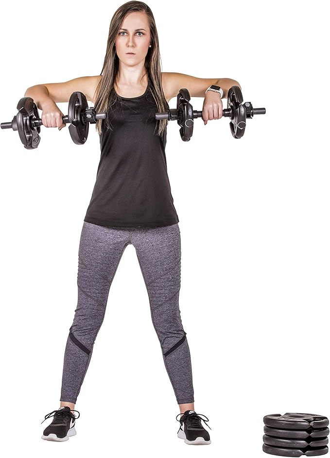The Step Fitness Adjustable Dumbbell Set or Barbell Weight Set, 35-60 lbs, with Collars, and Weights